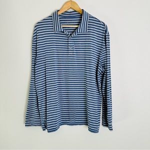 Coolibar Shirt Mens XL Blue White Striped Long Sleeve Polo Stretch UPF 50